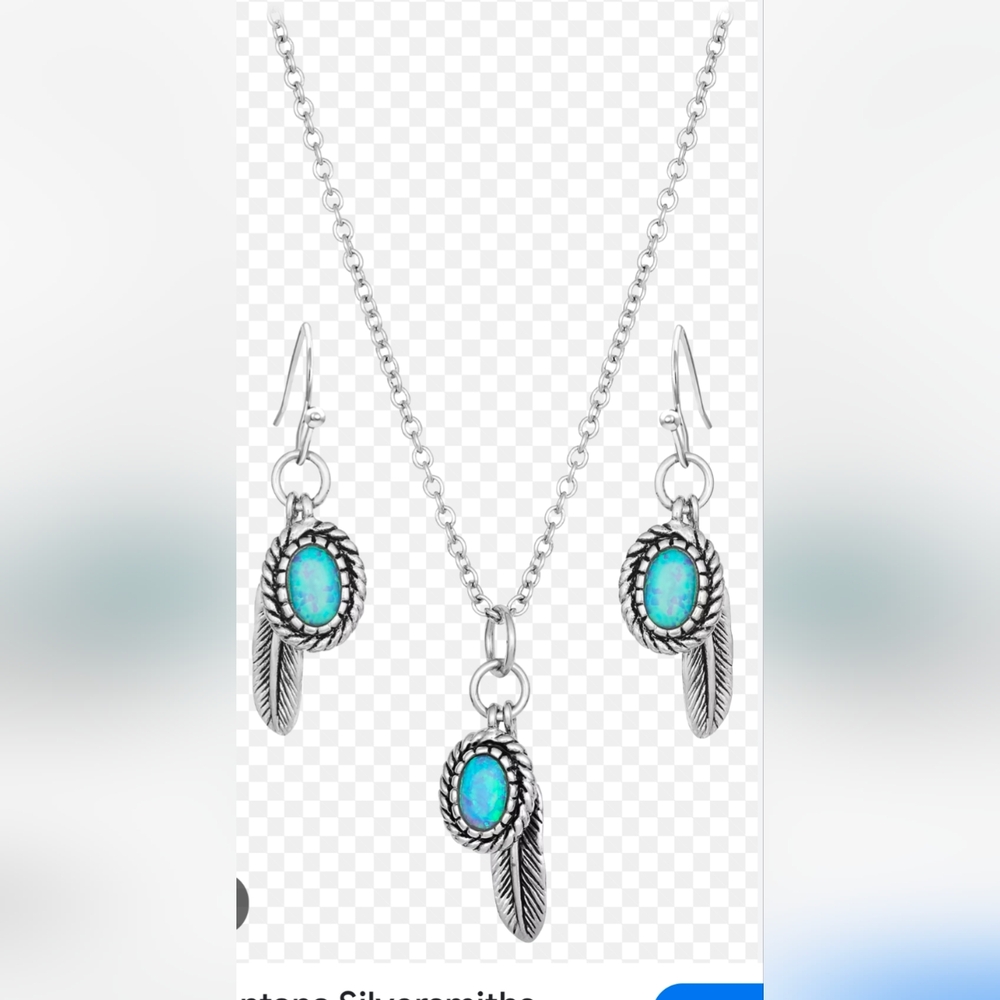 New In Box Montana Silversmiths Opal & Feather Necklace & Earrings Set - Picture 3 of 10